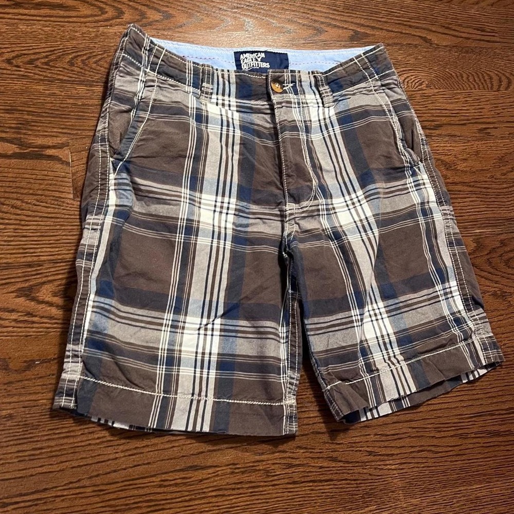 y2k vintage american eagle men's brown plaid cotton baggy shorts size 30